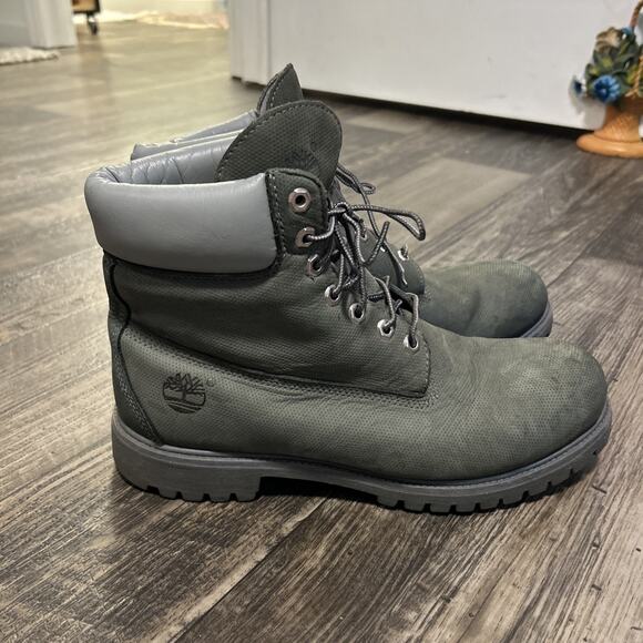 Timberland Green Leather Boots Men’s 11.5W Nubuck 6” High Tall Work Perforated - Picture 1 of 9